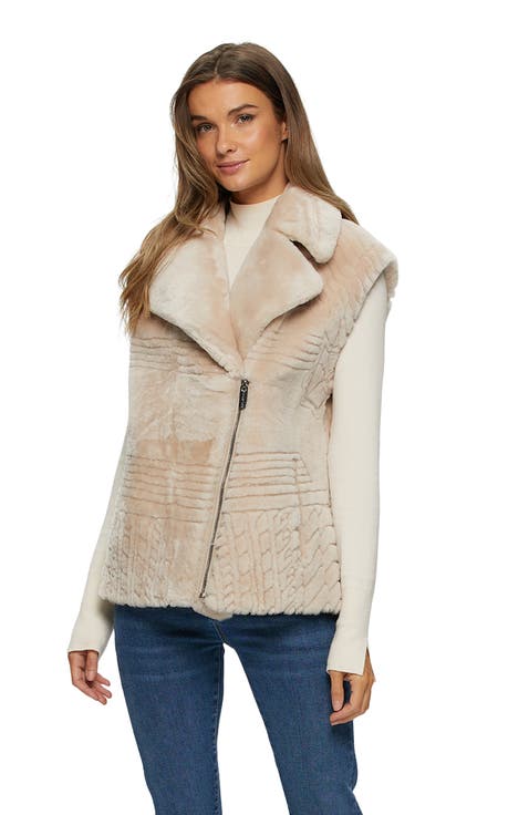 Grooved Pattern Genuine Shearling Vest
