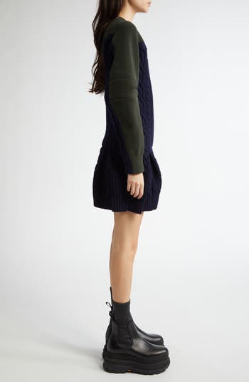 ■sacai■サカイ■Mixed Media Colorblock Wool Sweater Dress■ Sacai Mixed Media Colorblock Long Sleeve Wool Sweater Dress