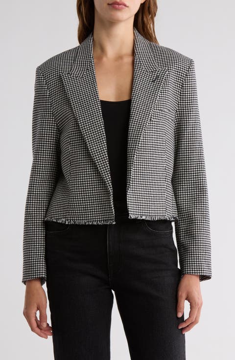Houndstooth Cutoff Boyfriend Blazer