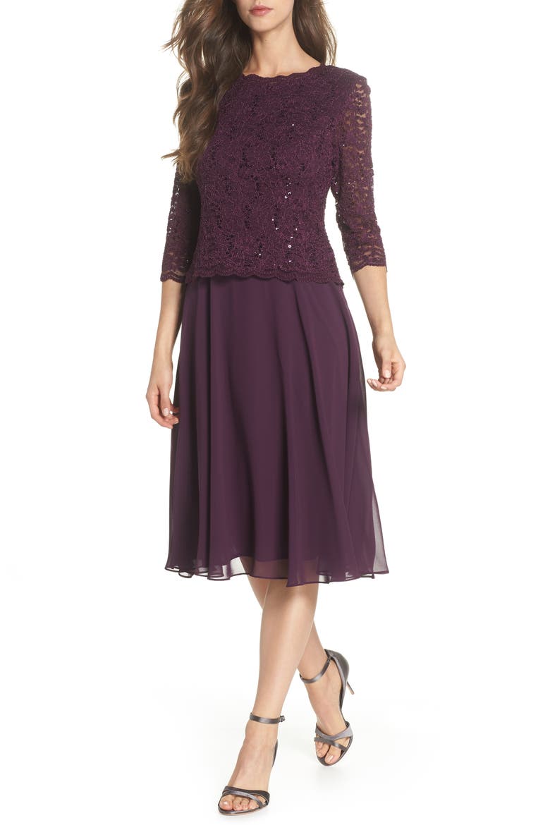 Faux Two-Piece Cocktail Dress, Alternate, color, DEEP PLUM