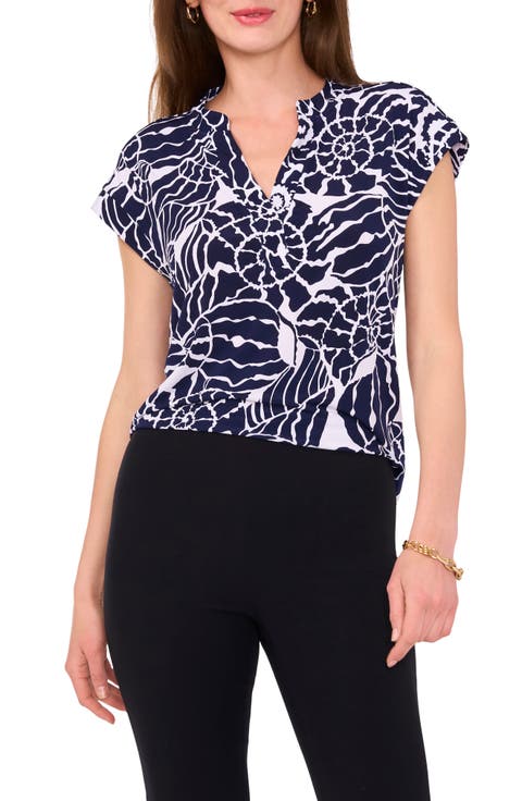 Print Split Neck Top