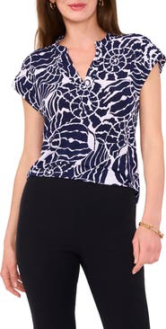 Chaus Print Split Neck Top