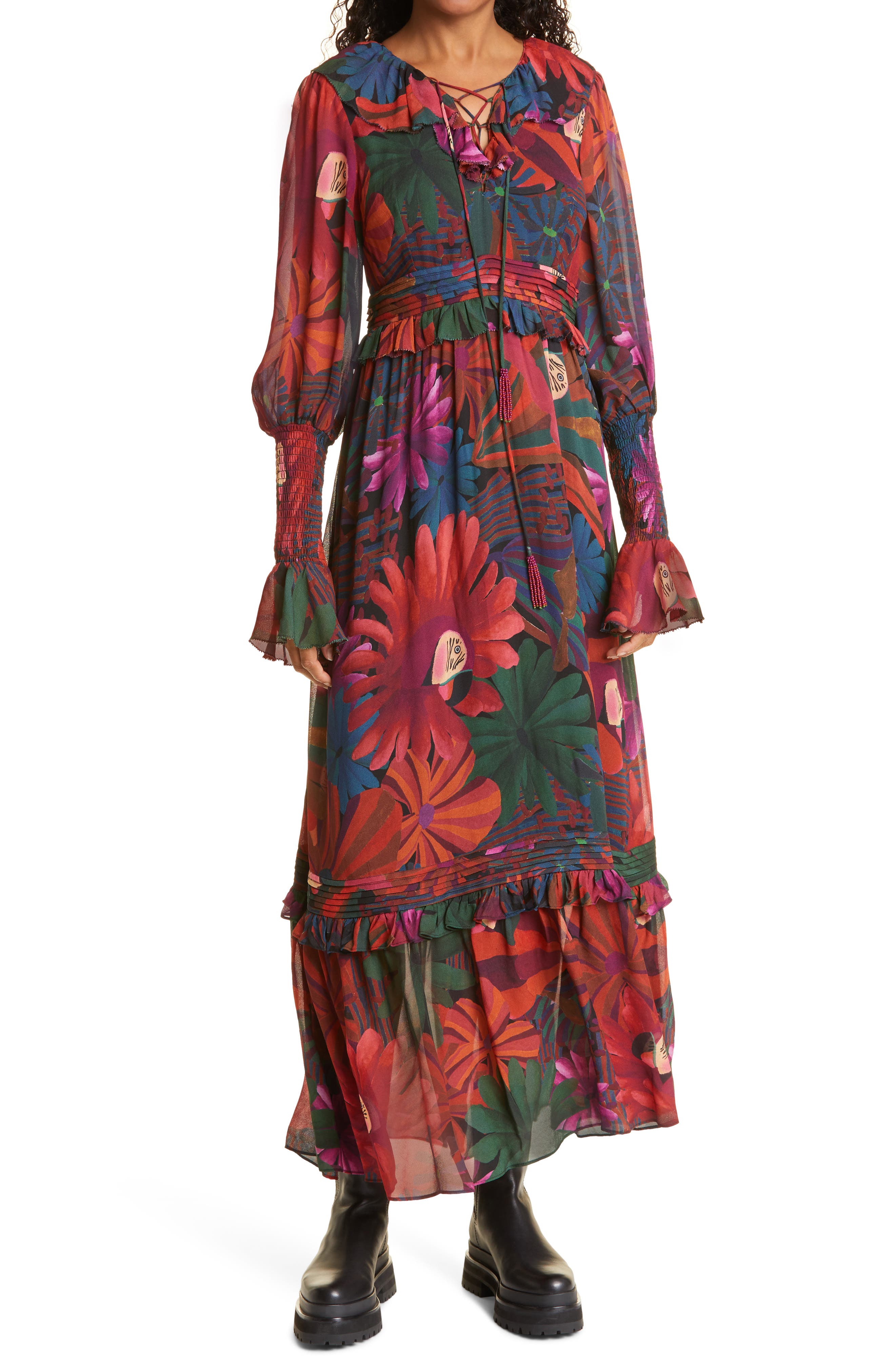 FARM Rio Bird Flowers Long Sleeve Dress (Women) | Nordstromrack