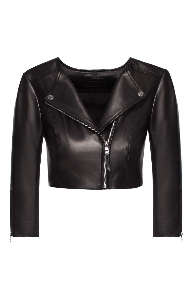 Rudsak WINNI Black Cropped Leather Biker Jacket for Women, Alternate, color, Black