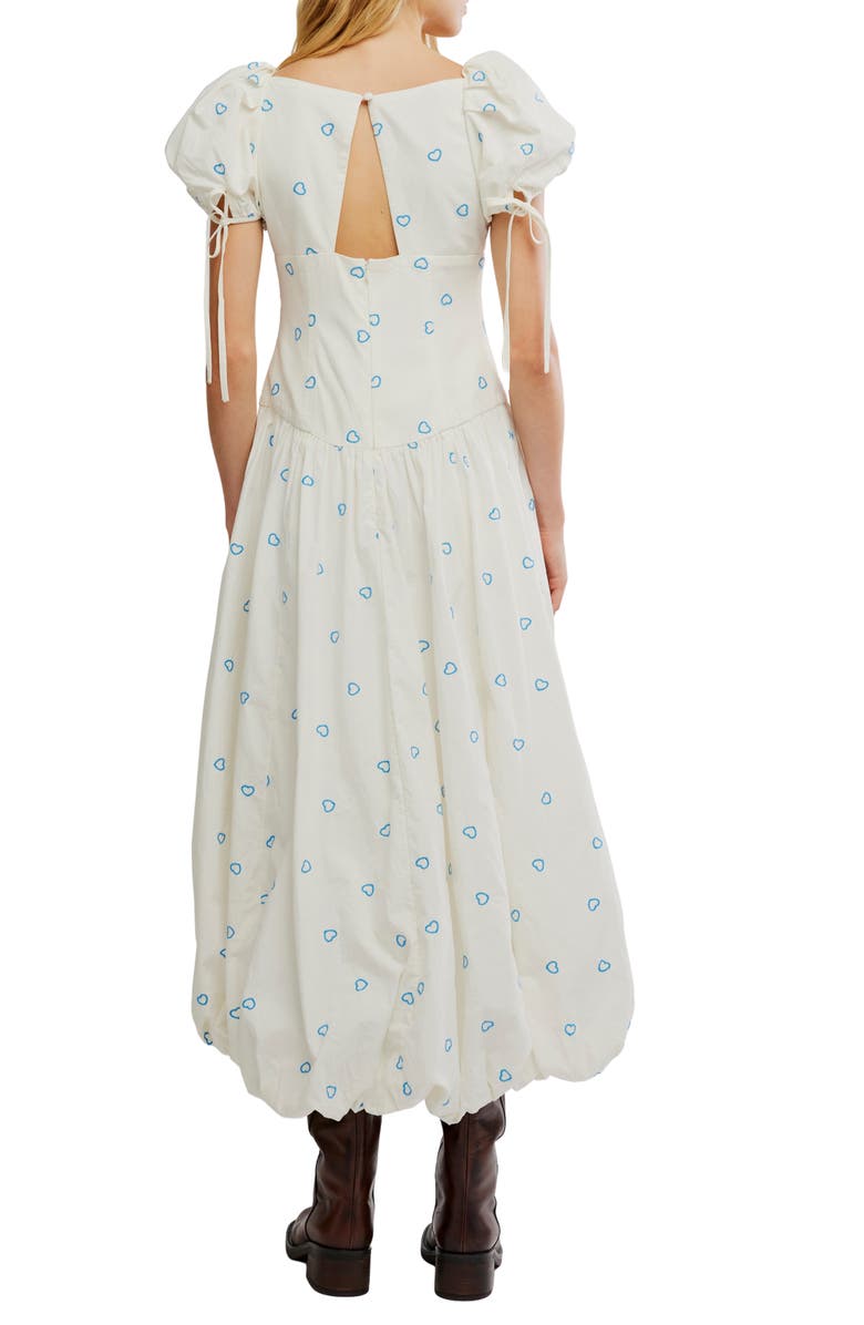 Free People Bali Sprinkled Heart Puff Sleeve Cotton Maxi Dress, Alternate, color, Tofu Combo