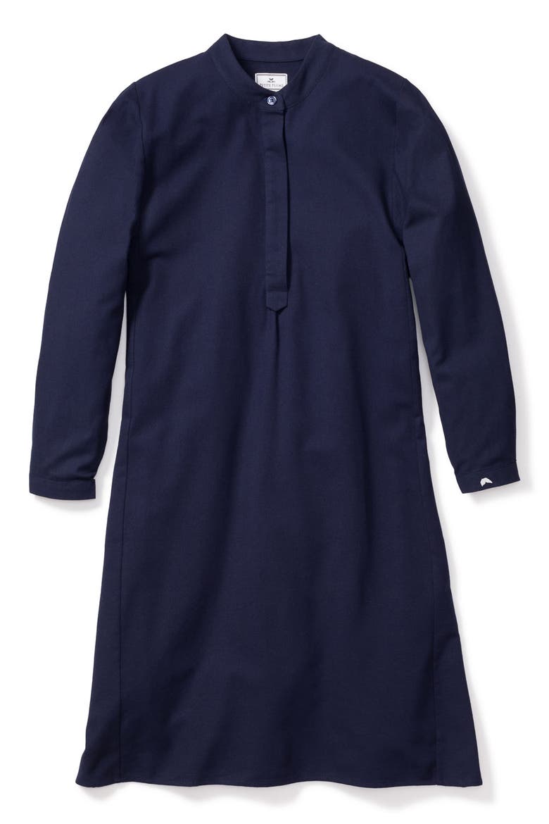 Grace Cotton Flannel Henley Nightgown, Alternate, color, NAVY