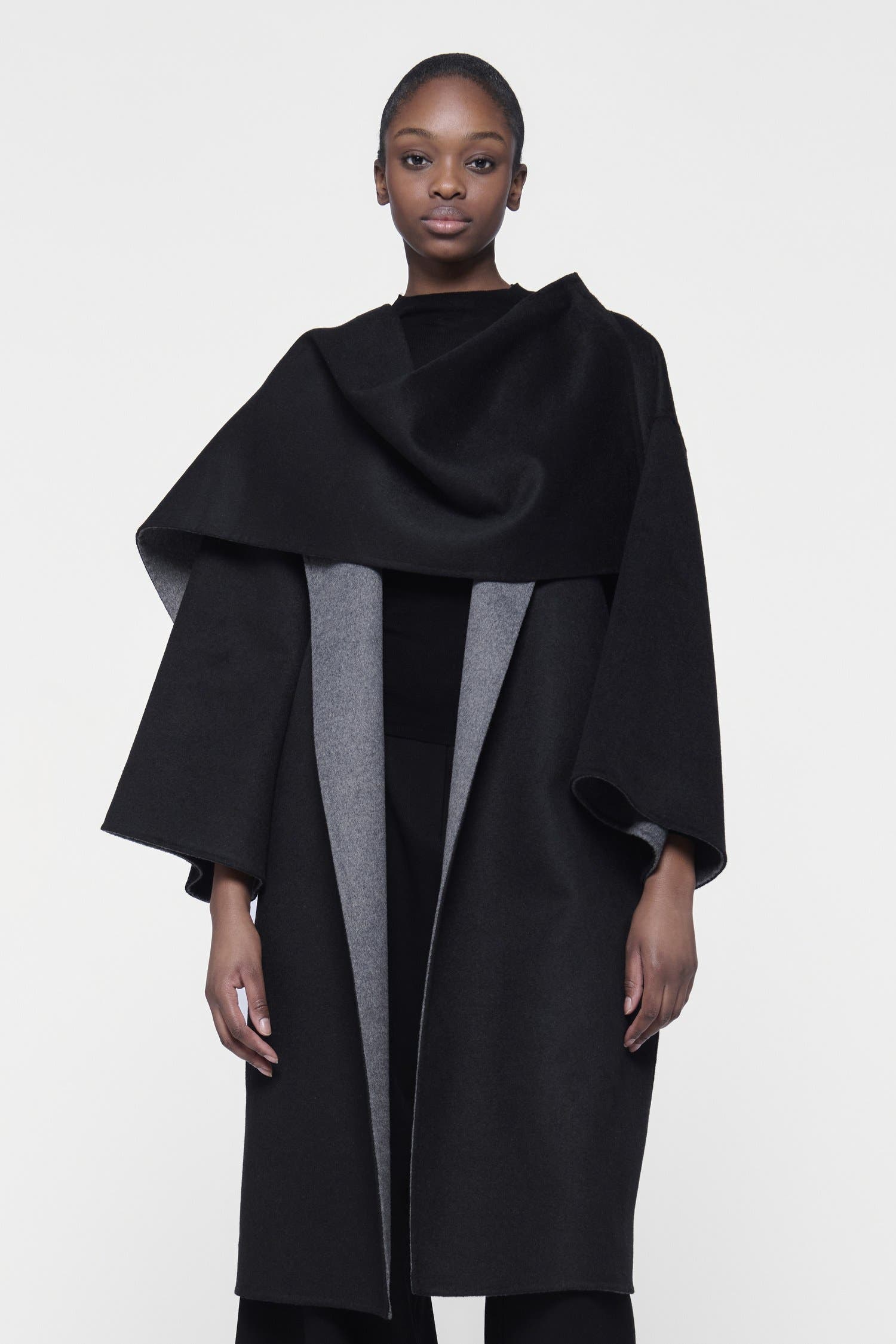 Reversible Cacoon Coat with Scarf Detail - image 2