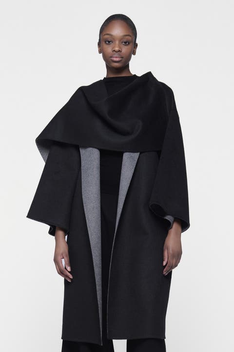 Reversible Cacoon Coat with Scarf Detail