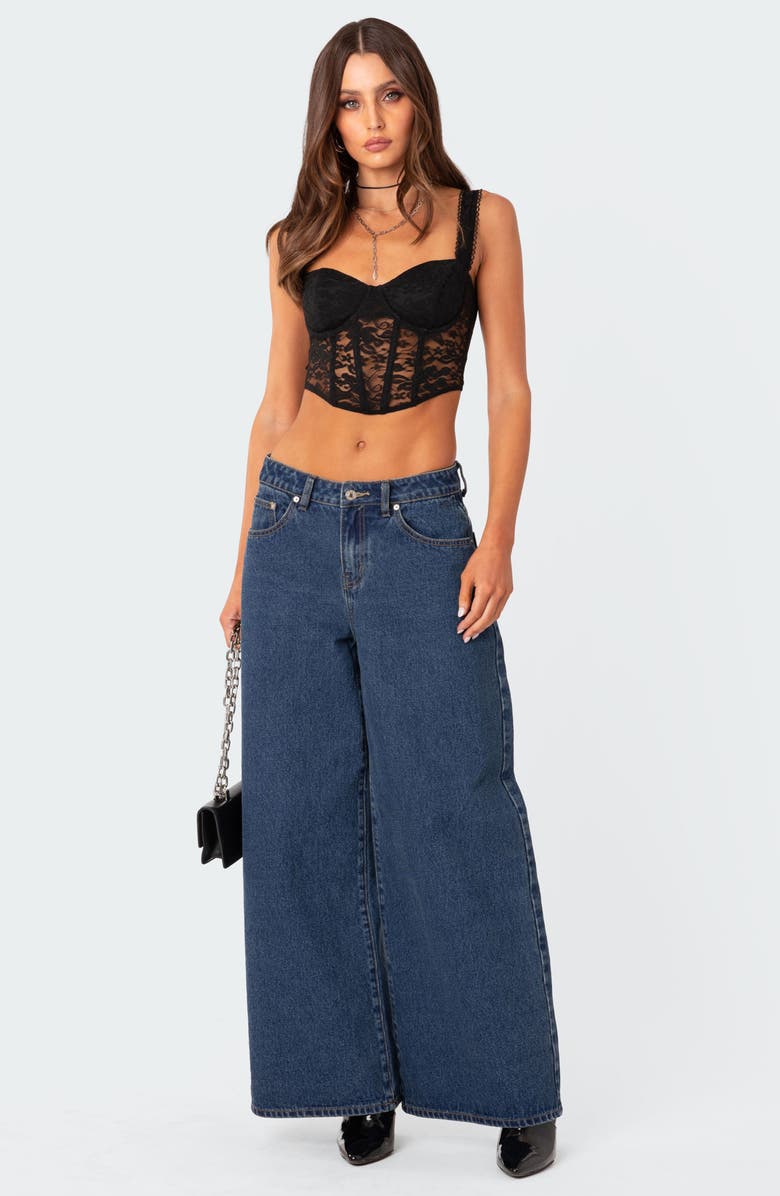 EDIKTED Davina Lace Corset Crop Top, Alternate, color, Black