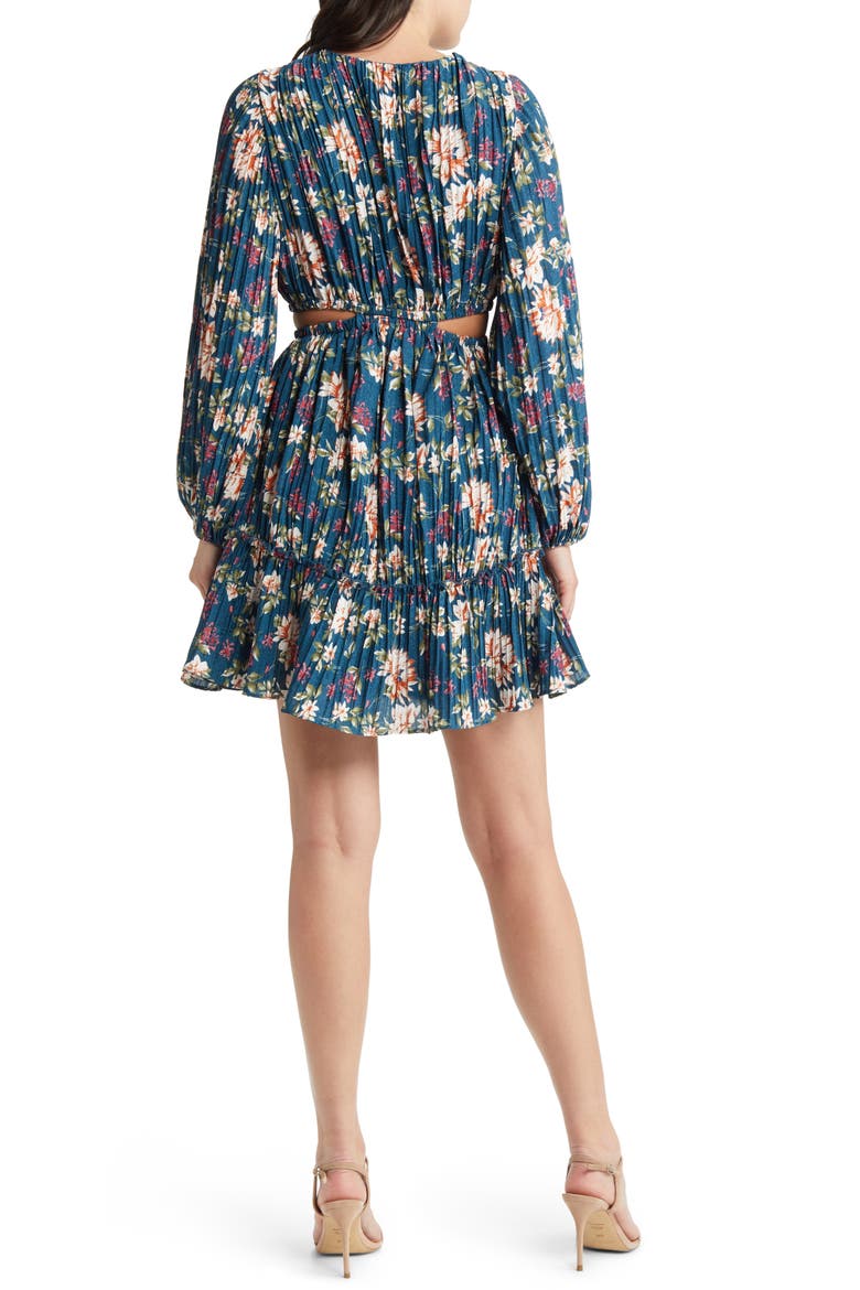 Floral Side Cutout Long Sleeve Dress, Alternate, color, TEAL FLORAL
