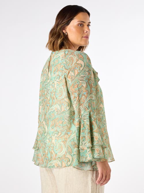 Live Unlimited Print Frill Blouse In Green