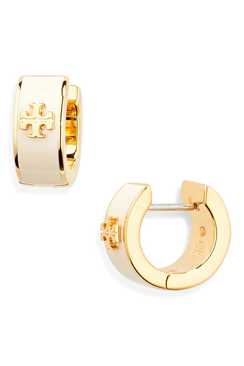 Icon Huggie Earrings, Main, color, TORY GOLD / NEW IVORY