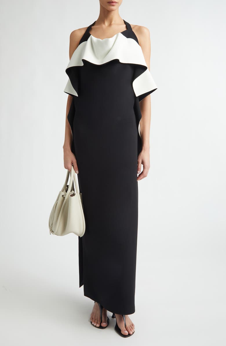 Proenza Schouler Sanna Ruffle Matte Double Crepe Gown, Main, color, Black/ Ivory