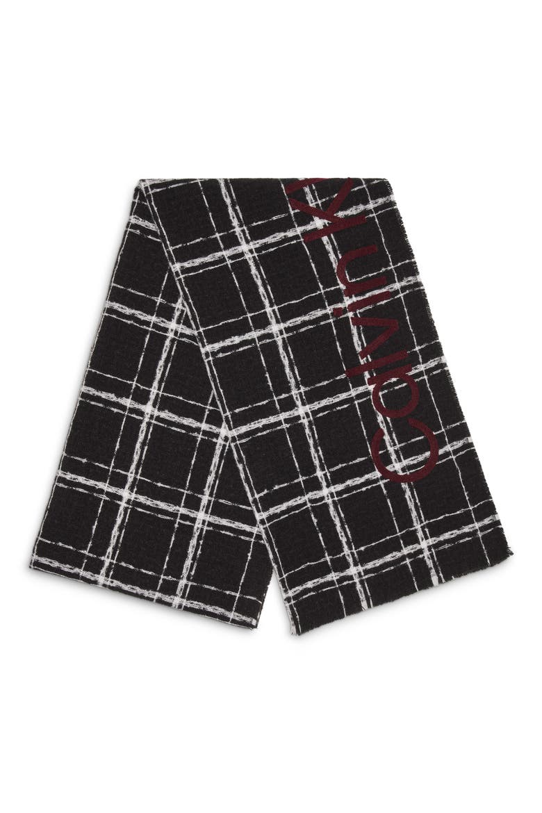 Grid Weave Blanket Scarf, Alternate, color, BLACK
