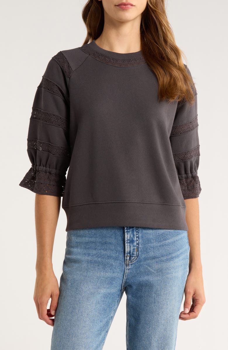Rails Aggy Lace Trim Knit Top, Main, color, Washed Black