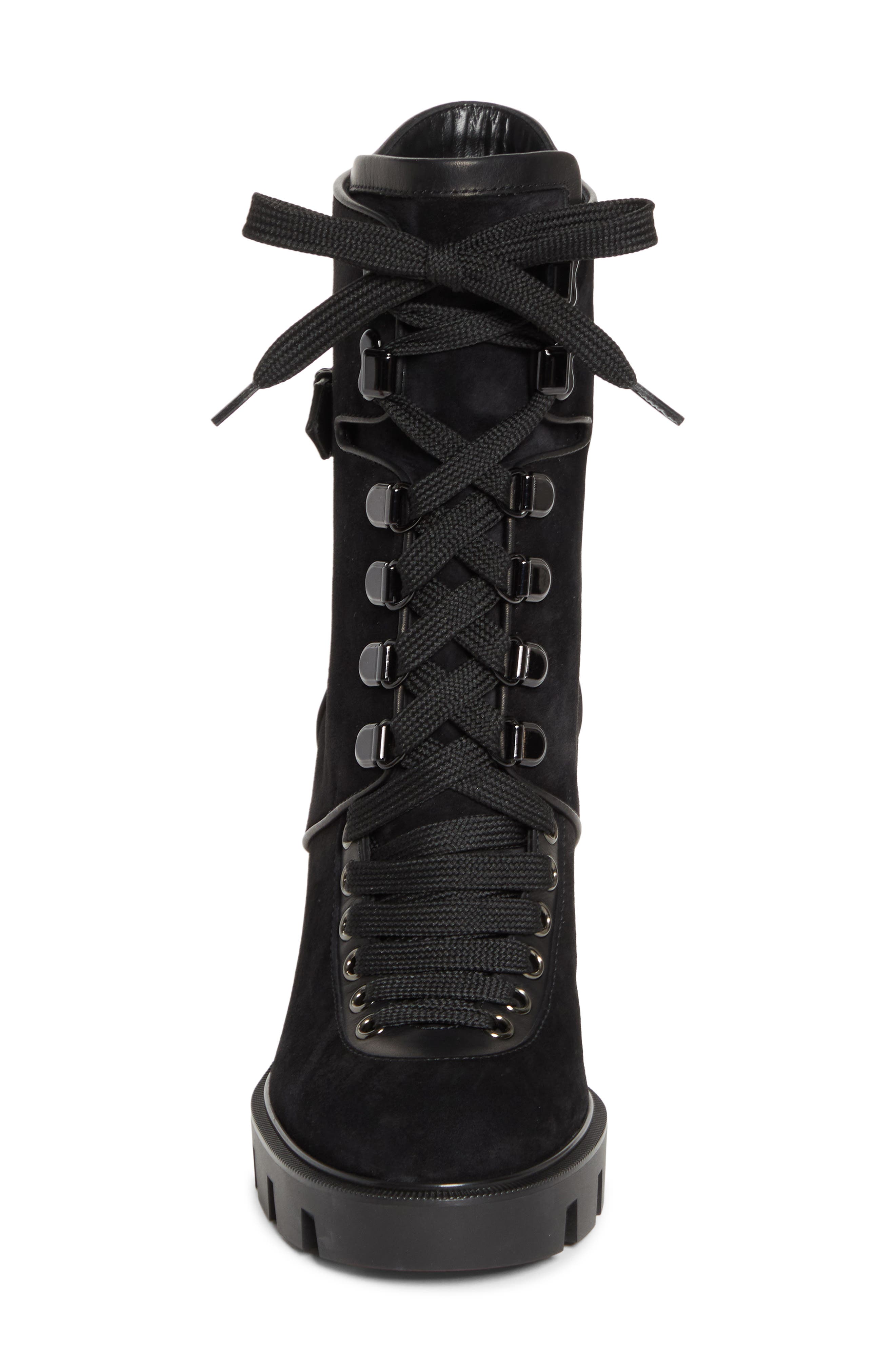 Christian Louboutin Macademia Combat Boot, Alternate, color, Black/ Black Lucido