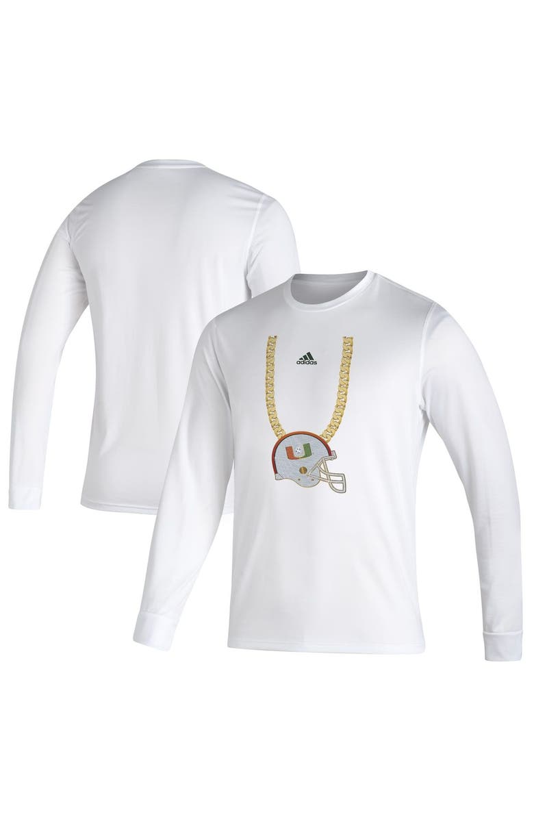 adidas Men's adidas White Miami Hurricanes Turnover Chain Creator Long Sleeve T-Shirt, Main, color, 