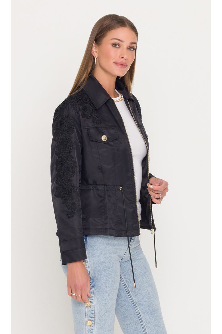 Janice Lace Combo Parka, Alternate, color, Black