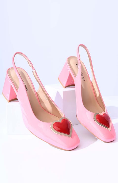 Heart Leatherette Slingback Heels