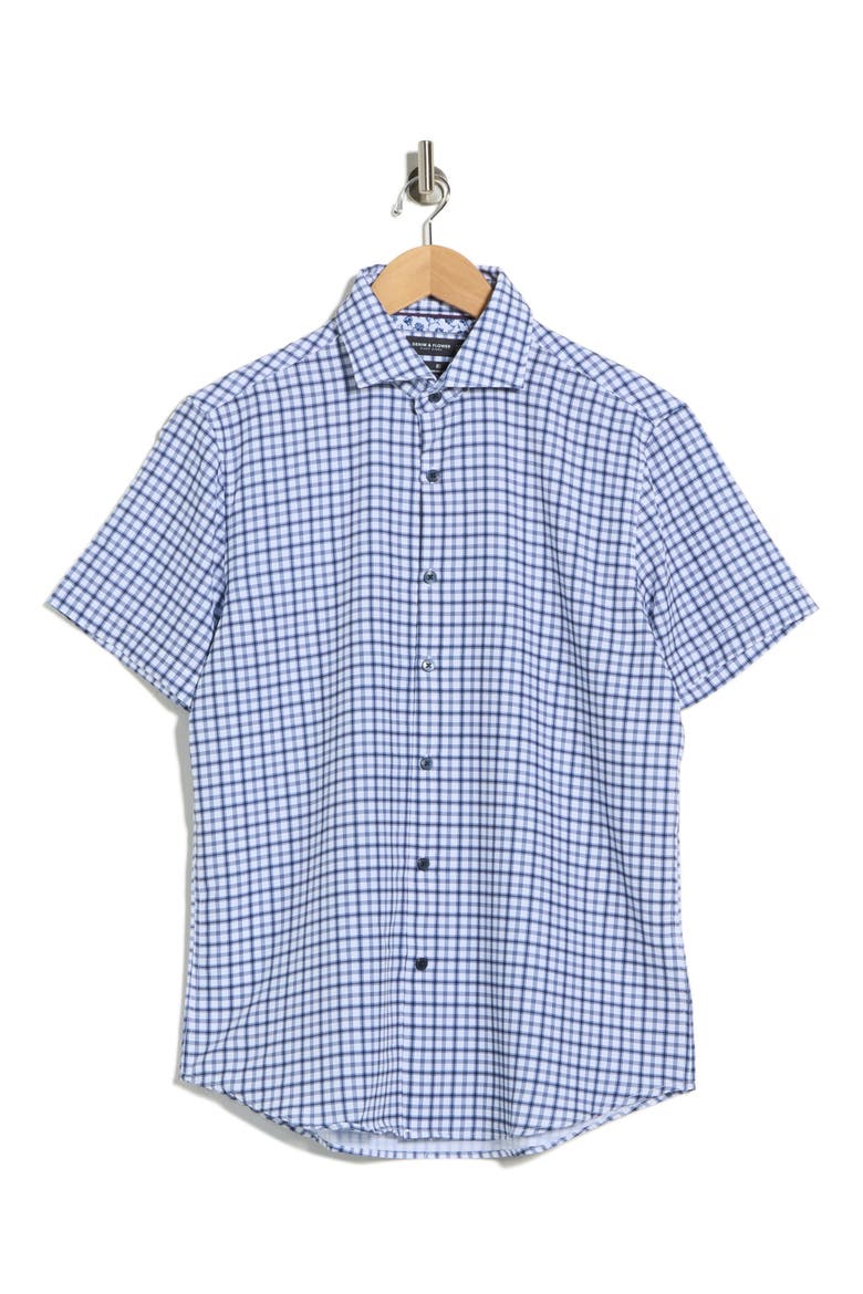 Plaid Print Performance Button-Up Shirt, Alternate, color, WHITE