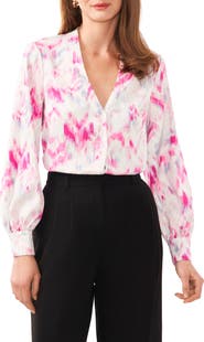 Halogen® Collarless Satin Button-Up Shirt