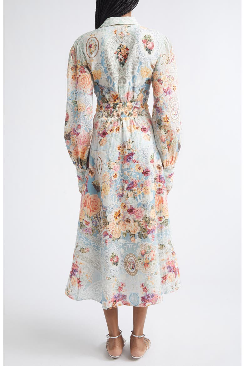 Floral Long Sleeve Waist Tie Linen Shirtdress, Alternate, color, A TASTE FOR LACE