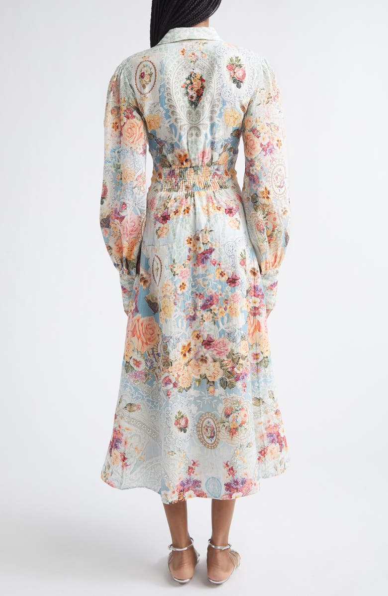 Camilla Floral Long Sleeve Waist Tie Linen Shirtdress, Alternate, color, A Taste For Lace