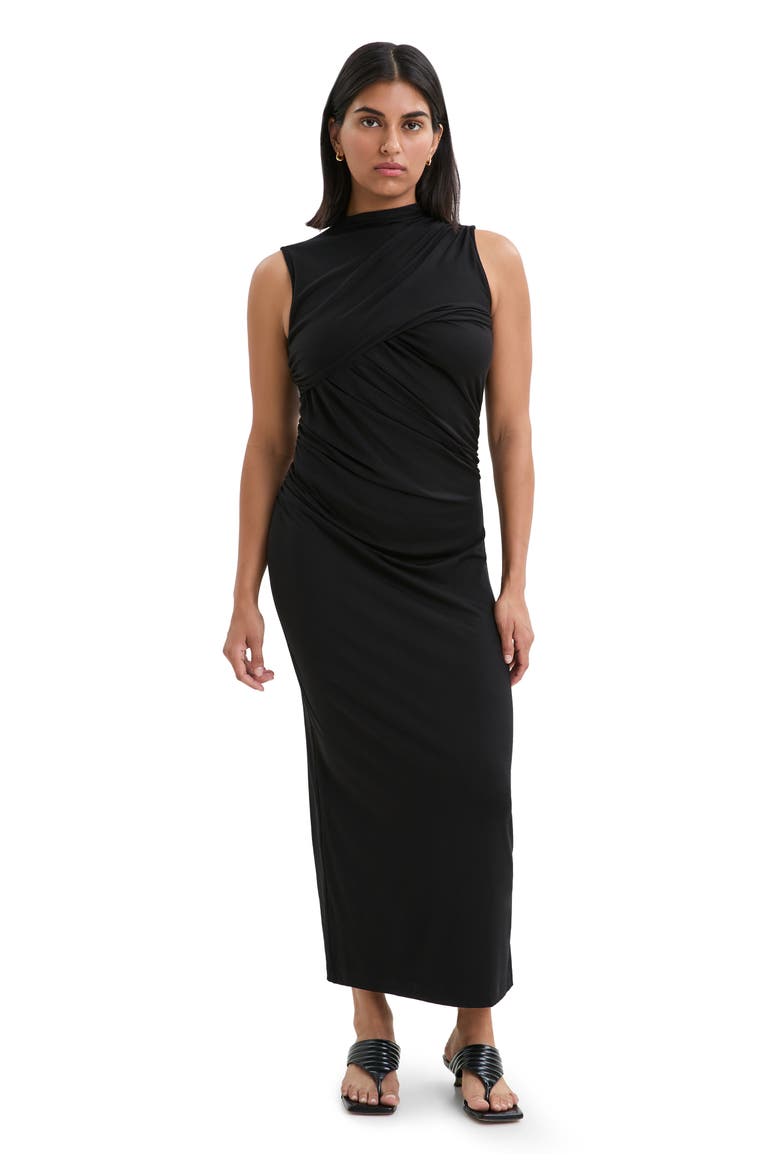 Huron Ruched Sleeveless Dress, Alternate, color, BLACK