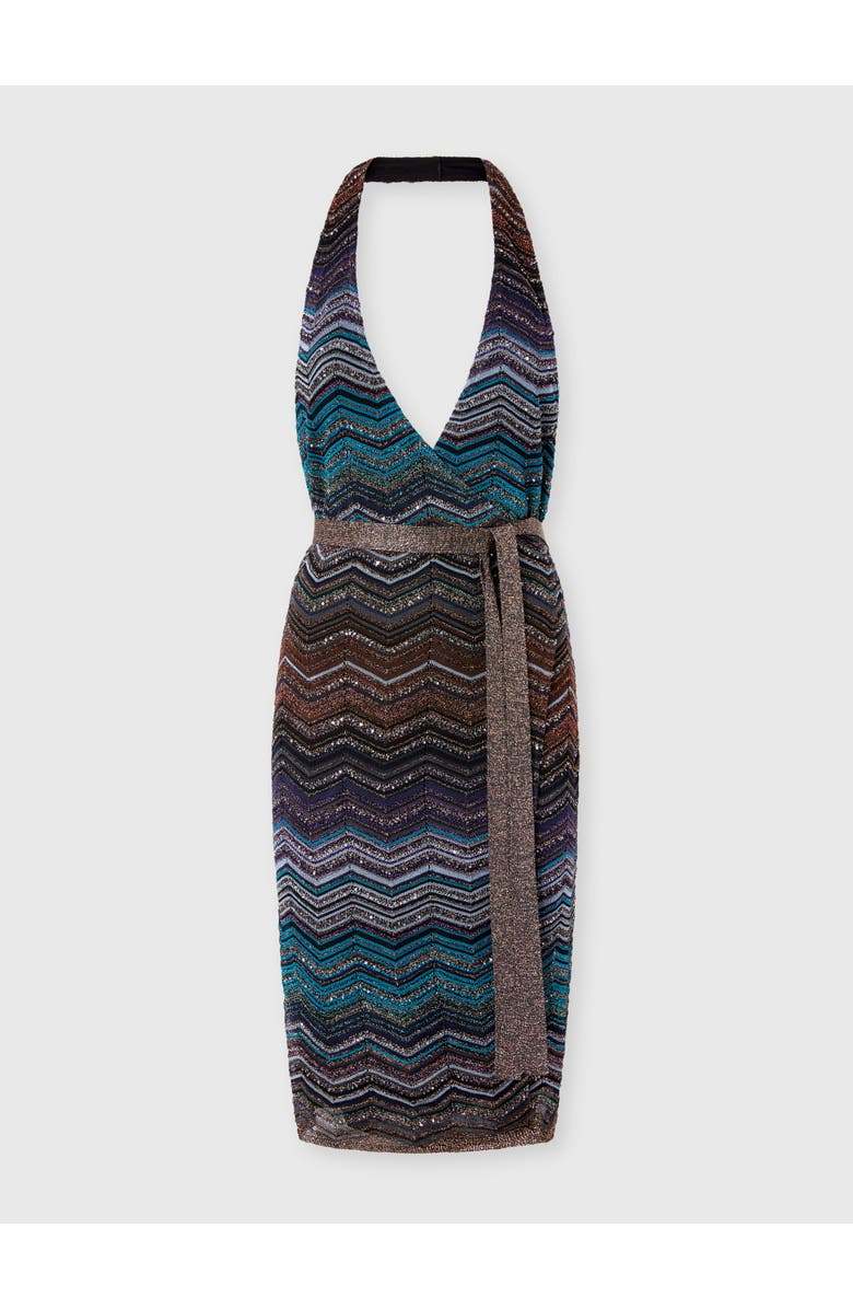 Missoni Longuette Dress With Halterneck And Belt, Main, color, Green& Brown