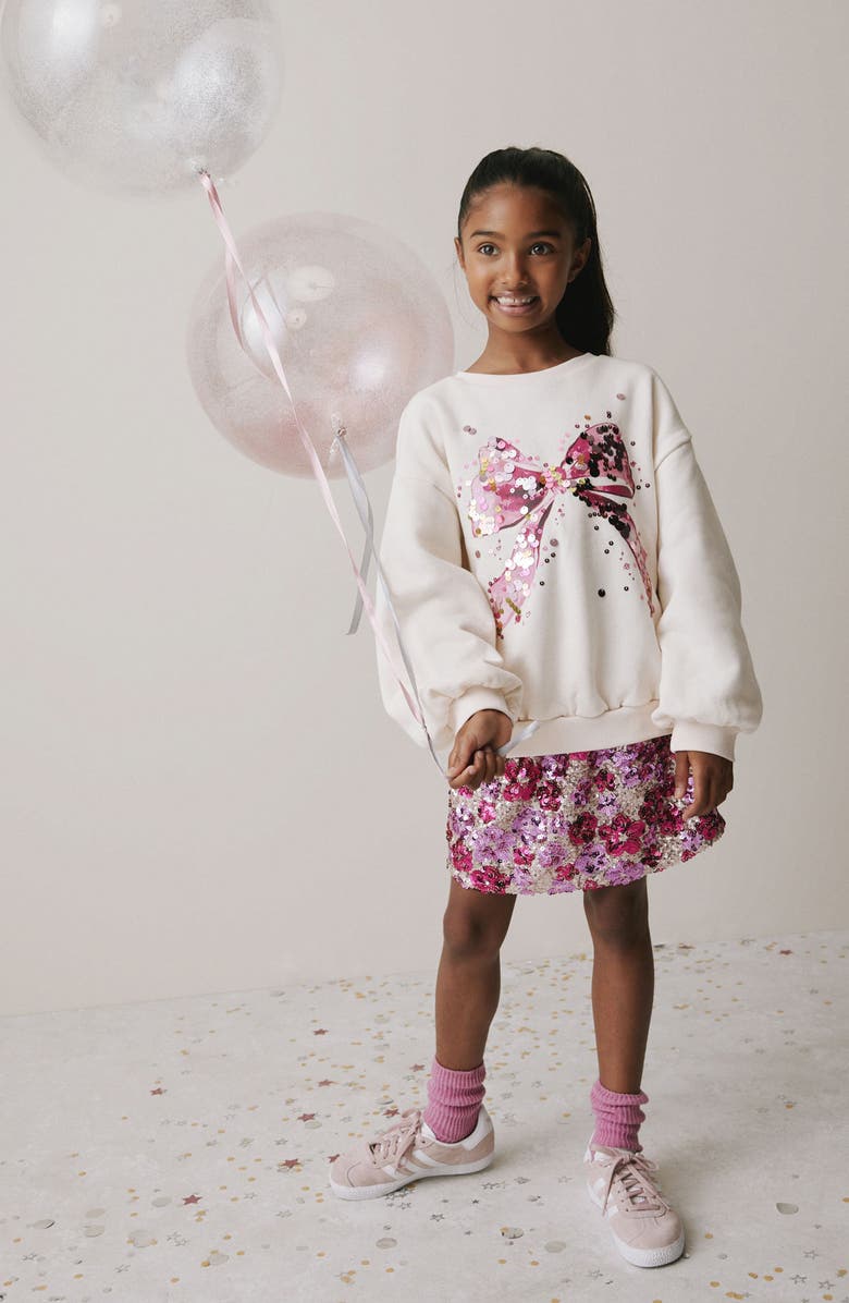 NEXT Kids
 Sequin Embellished Bow Graphic Sweatshirt, Alternate, color, Pink