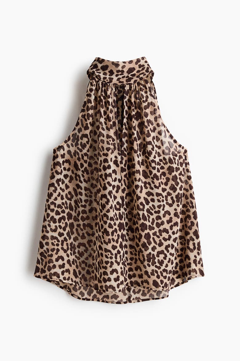Scarf-collar Chiffon Top, Alternate, color, Light beige/leopard print