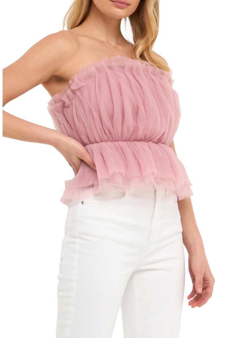 Strapless Tulle Peplum Top, Alternate, color, LILAC