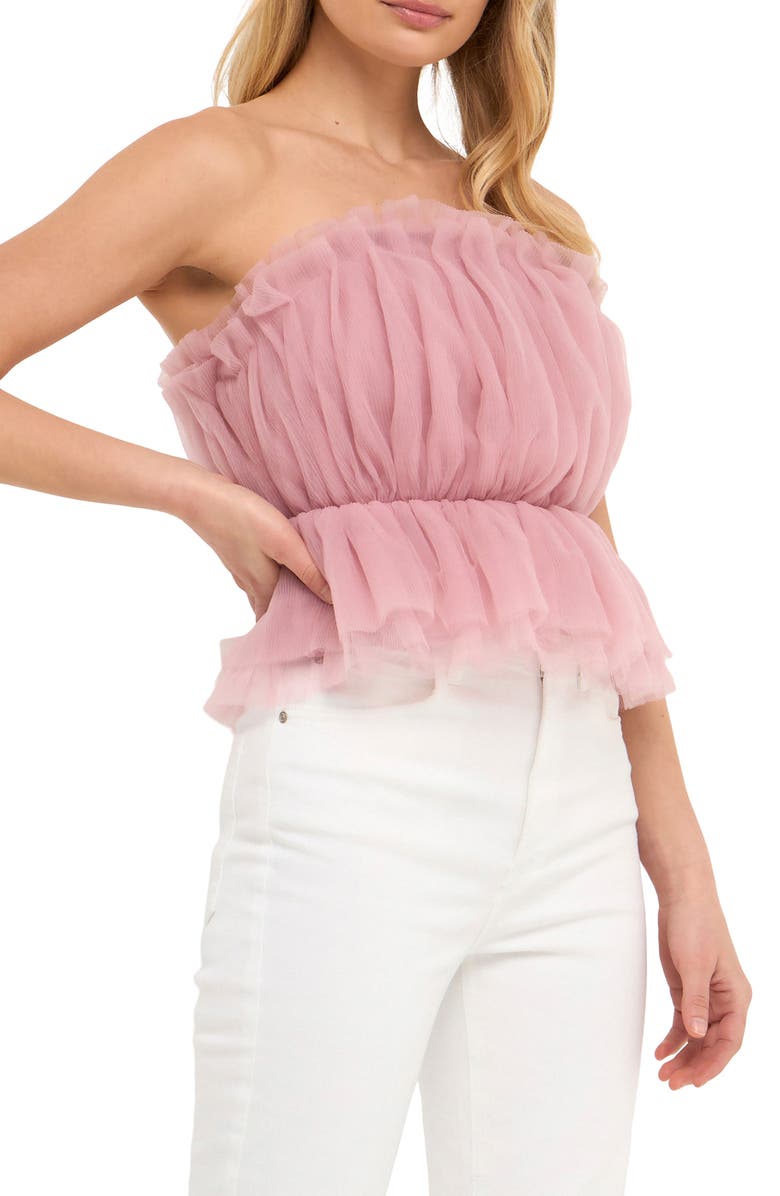 Endless Rose Strapless Tulle Peplum Top, Alternate, color, Lilac