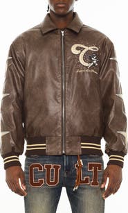 Cult of Individuality Legends Embroidered Faux Leather Varsity Jacket