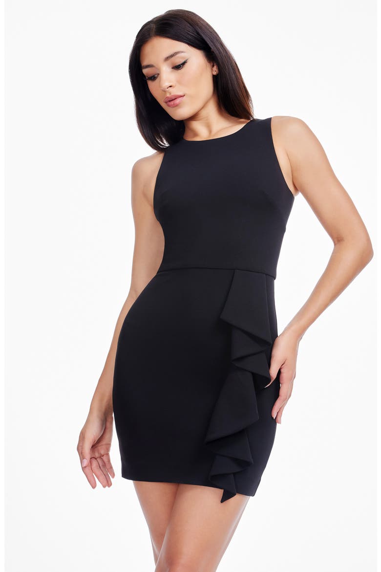 Judie Ruffle Sheath Cocktail Minidress, Alternate, color, BLACK