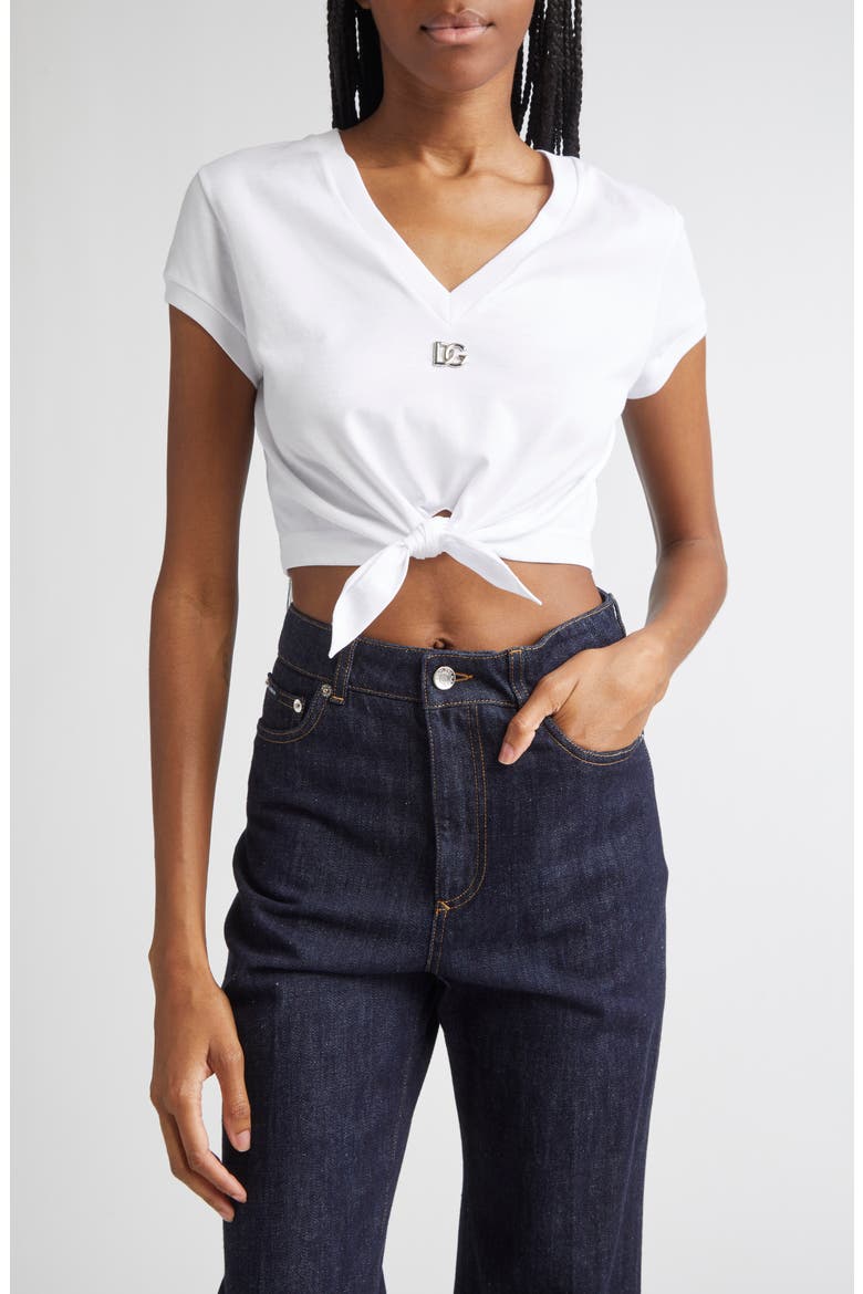 Tie Hem Cotton Jersey T-Shirt, Main, color, OPTICAL WHITE