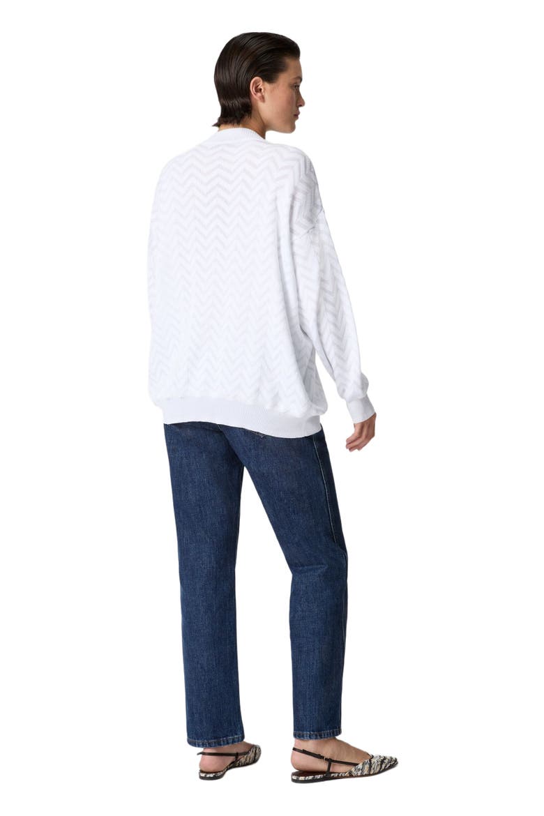 V-neck Pullover In Cotton And Viscose Chevron, Alternate, color, White