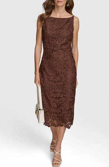 Donna Karan New York Embroidered Lace Midi Sheath Dress