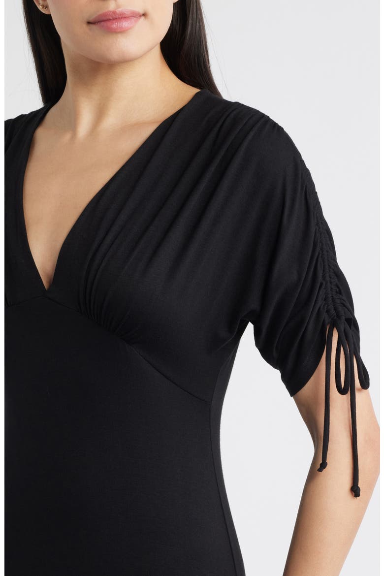 Ruched Sleeve Empire Waist Maxi Dress, Alternate, color, BLACK