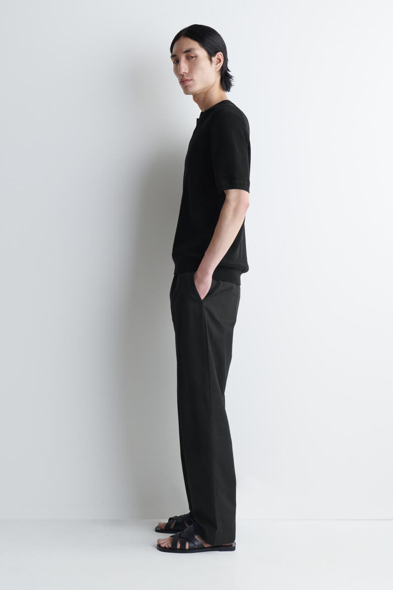 Open-collar Henley T-shirt, Alternate, color, BLACK