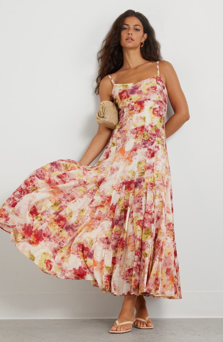 Chelsea28 Seamed Sleeveless Maxi Dress, Alternate, color, Ivory- Pink Sponge Paint