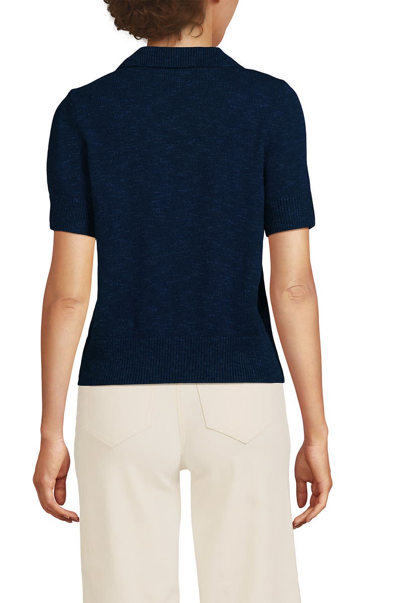 Lands' End Cotton Blend Short Sleeve Polo Sweater, Alternate, color, Deep Sea Navy