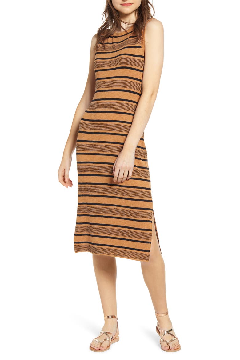 Stripe Tank Midi Dress, Main, color, TAN SUGAR BRANDY STRIPE