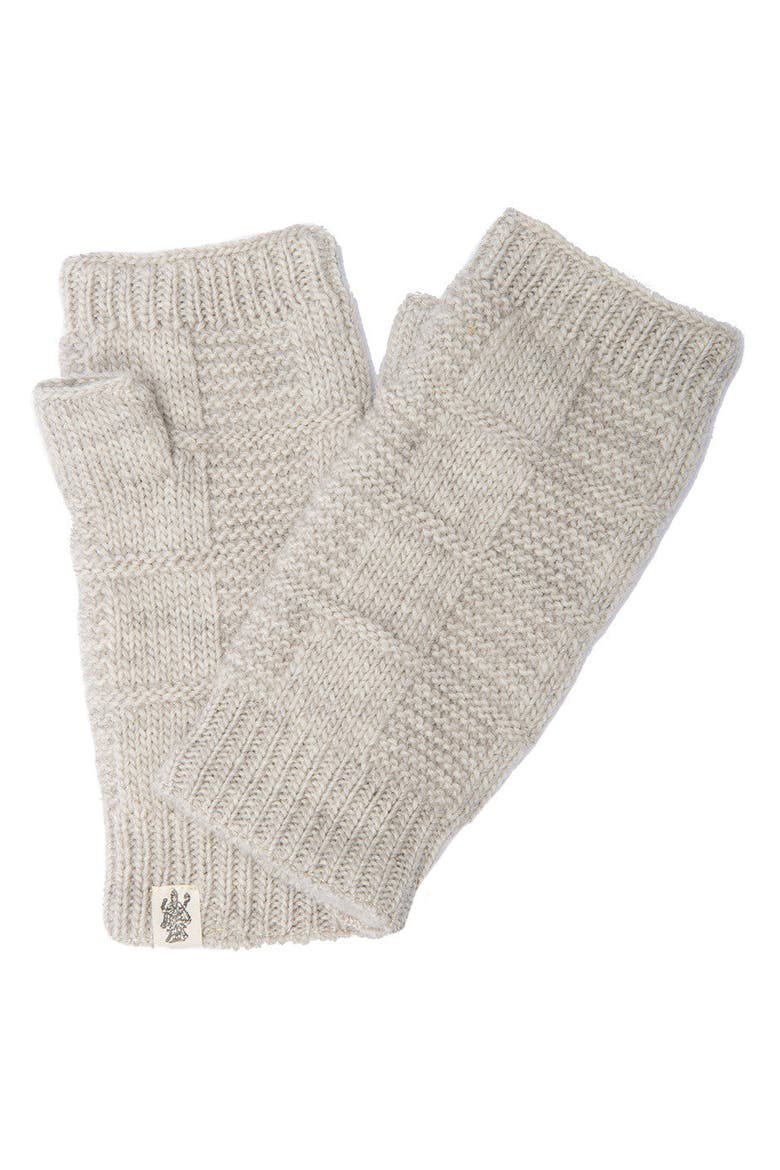 Hand Loom Checkered Fingerless Gloves, Main, color, Linen