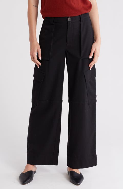 Flannel Wide Leg Cargo Pants