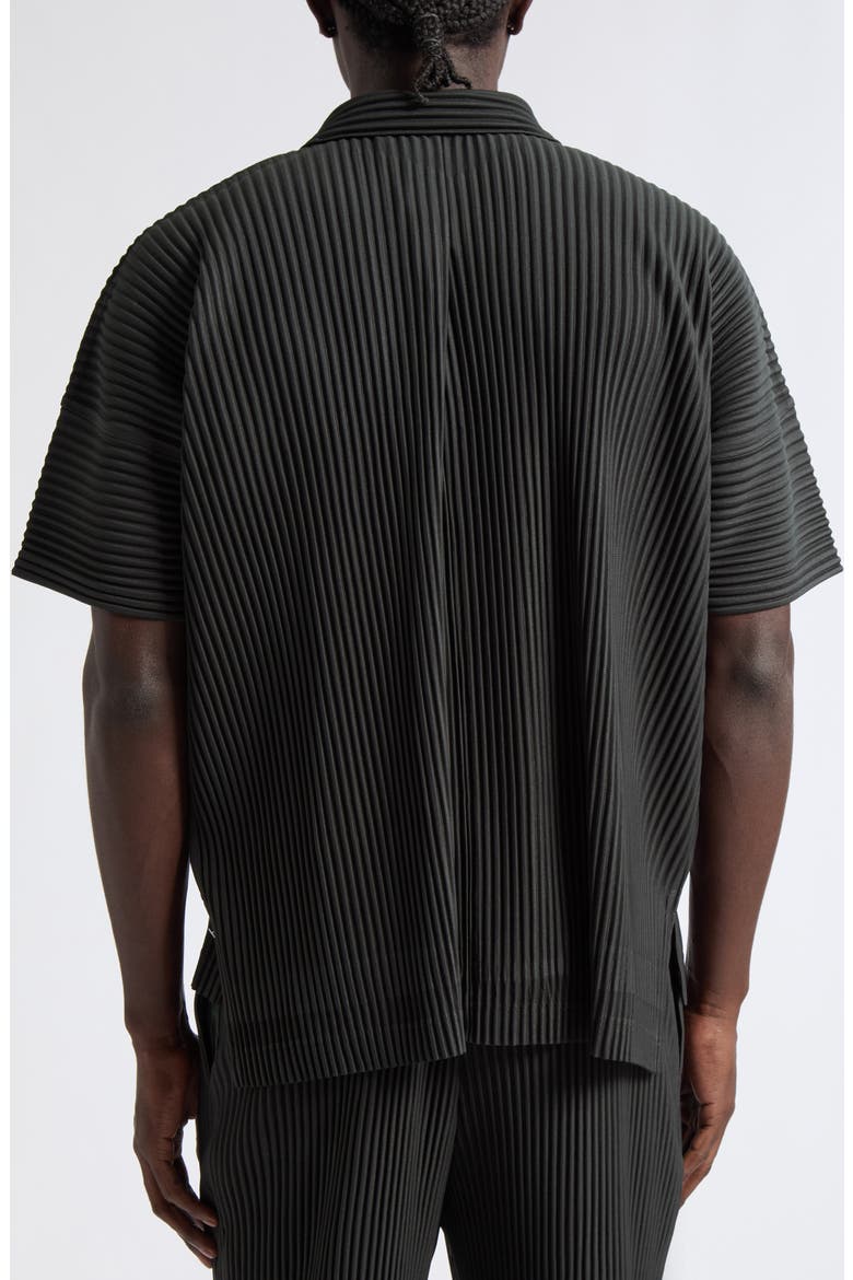 Monthly Colors August Pleated Short Sleeve Button Down Shirt, Alternate, color, INKY GRAY