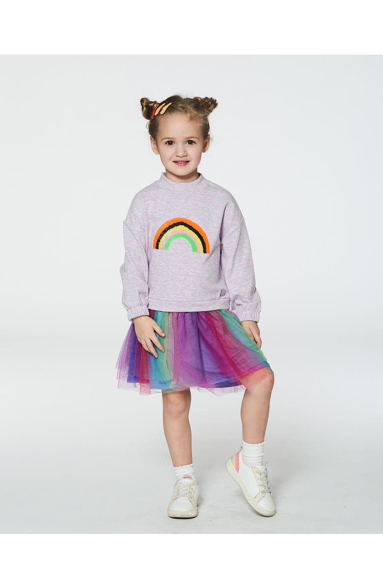 Deux par Deux Girl's Super Soft Sweatshirt Dress With Rainbow Tulle Skirt, Alternate, color, 