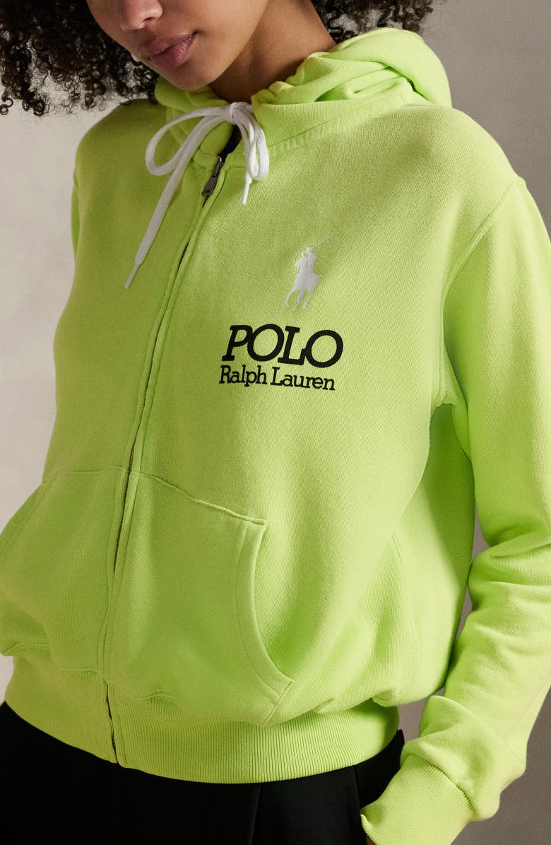 Polo Ralph Lauren Big Pony Lightweight Fleece Zip Hoodie, Alternate, color, Electric Lime