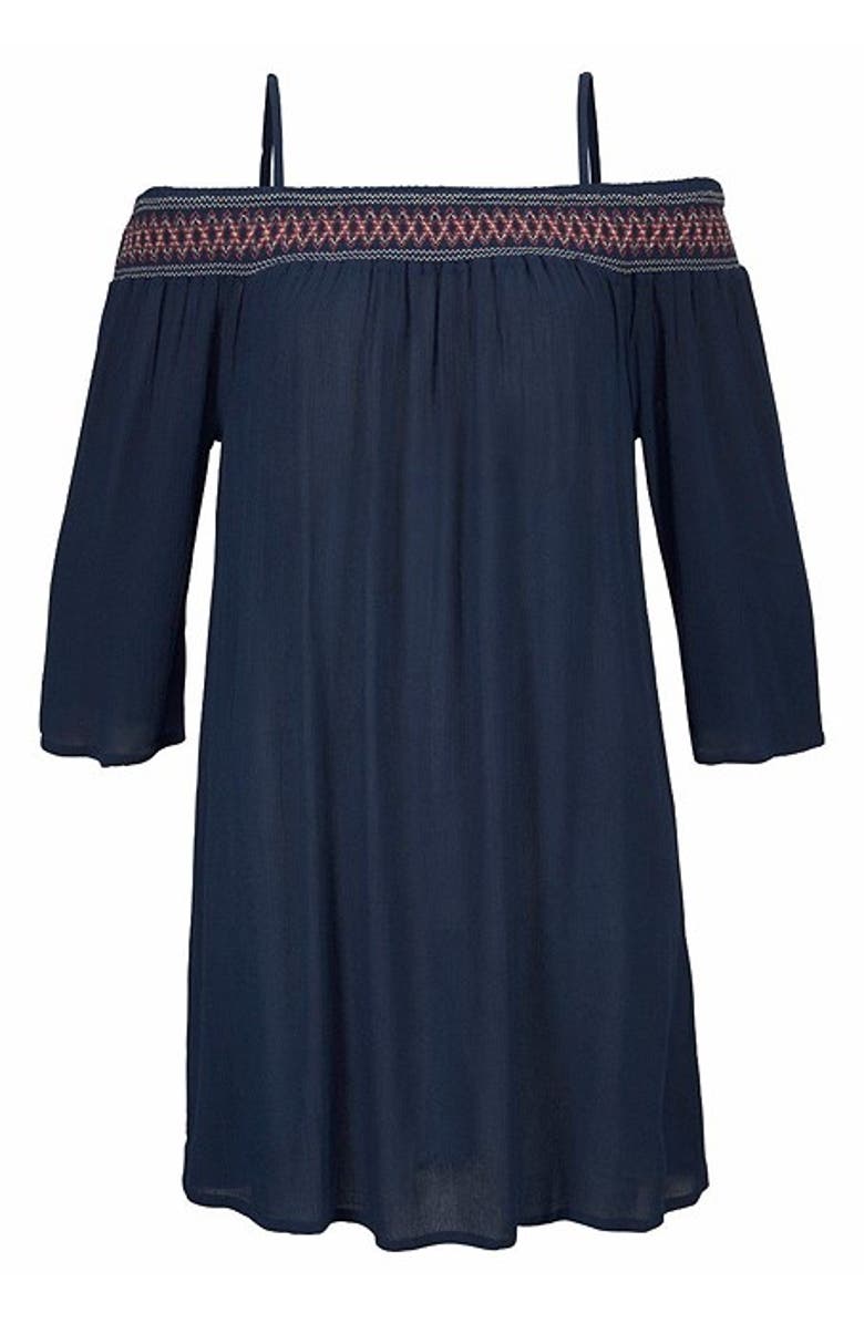 LASCANA Women's Embroidered Cold Shoulder Dress, Alternate, color, Navy