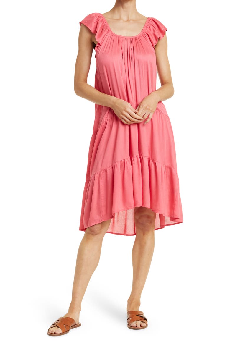 Tiered Off-the-Shoulder Dress, Main, color, WATERMELON